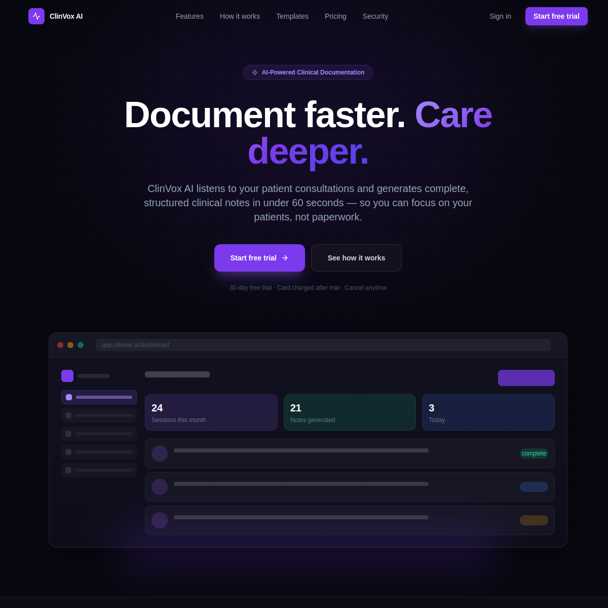ClinVox AI website preview